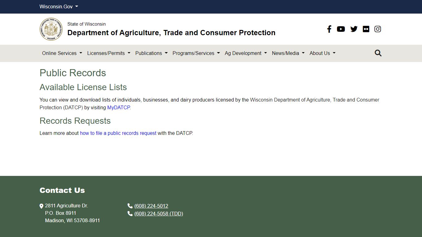 DATCP Home Public Records - Wisconsin